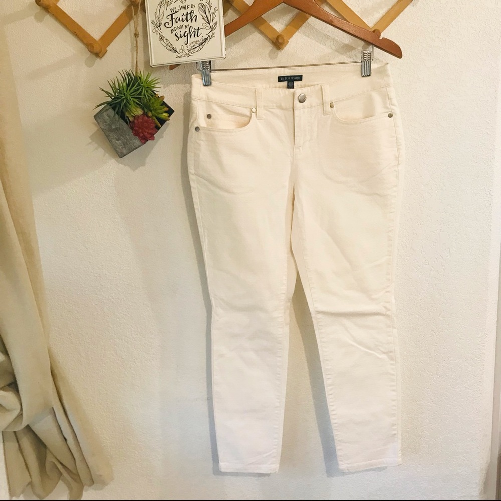 Eileen Fisher Off White Textured Skinny Pants Sz 4 - Picture 3 of 11